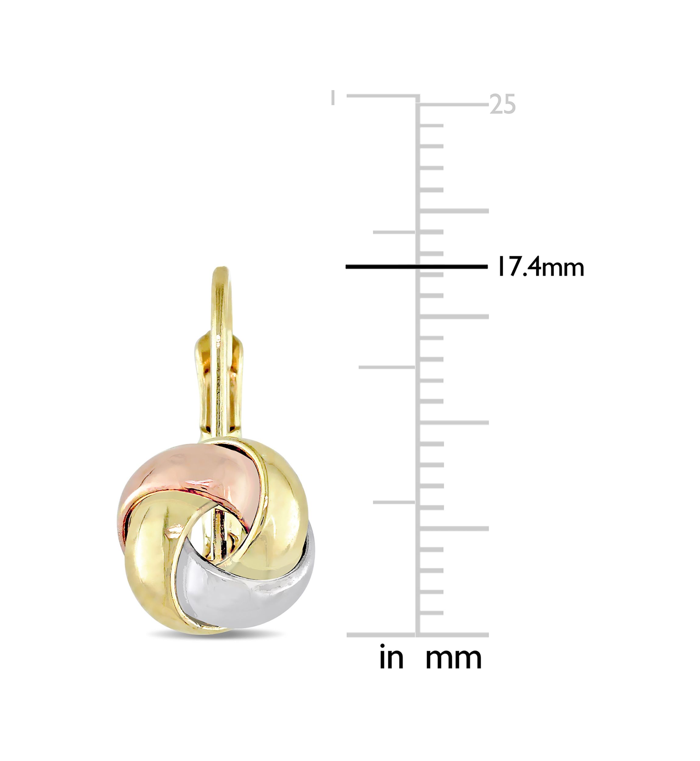 Entwined Polished Love Knot Earrings in 10k 3-Tone Gold