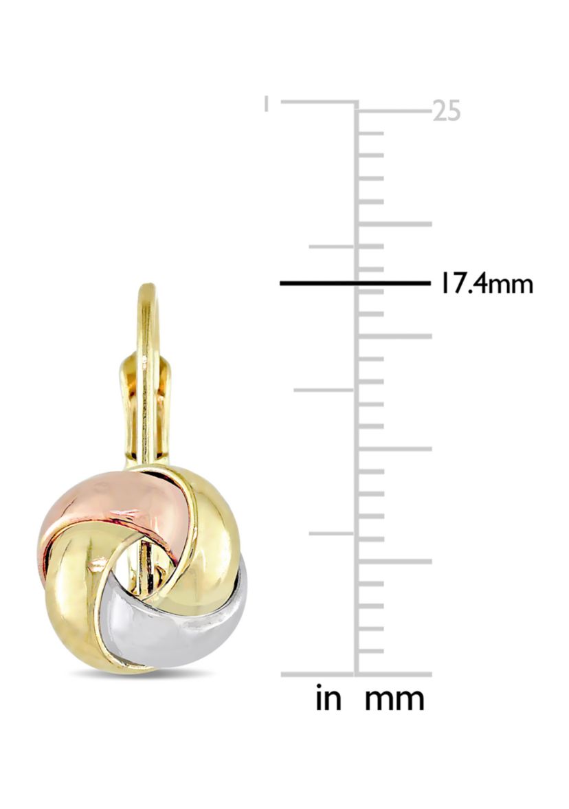 Entwined Polished Love Knot Earrings in 10k 3-Tone Gold