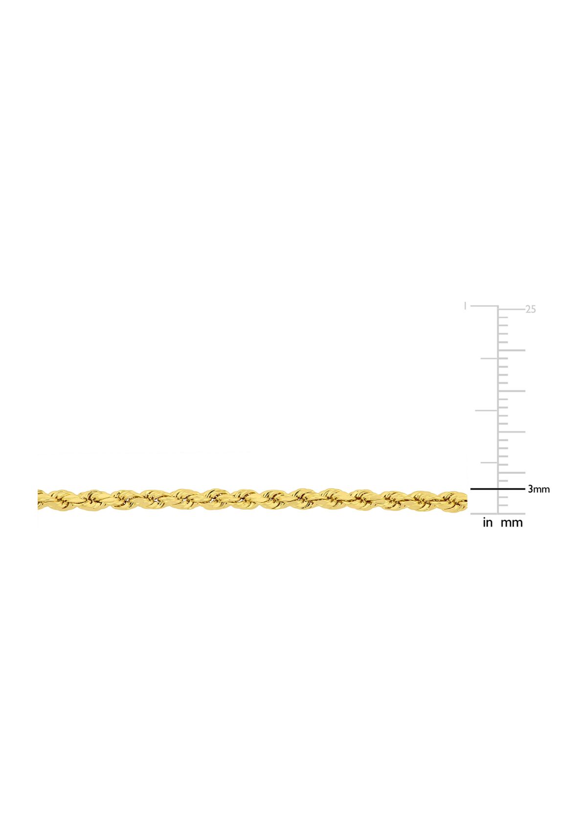 3 MM Rope Chain Necklace in 10K Yellow Gold, 20"