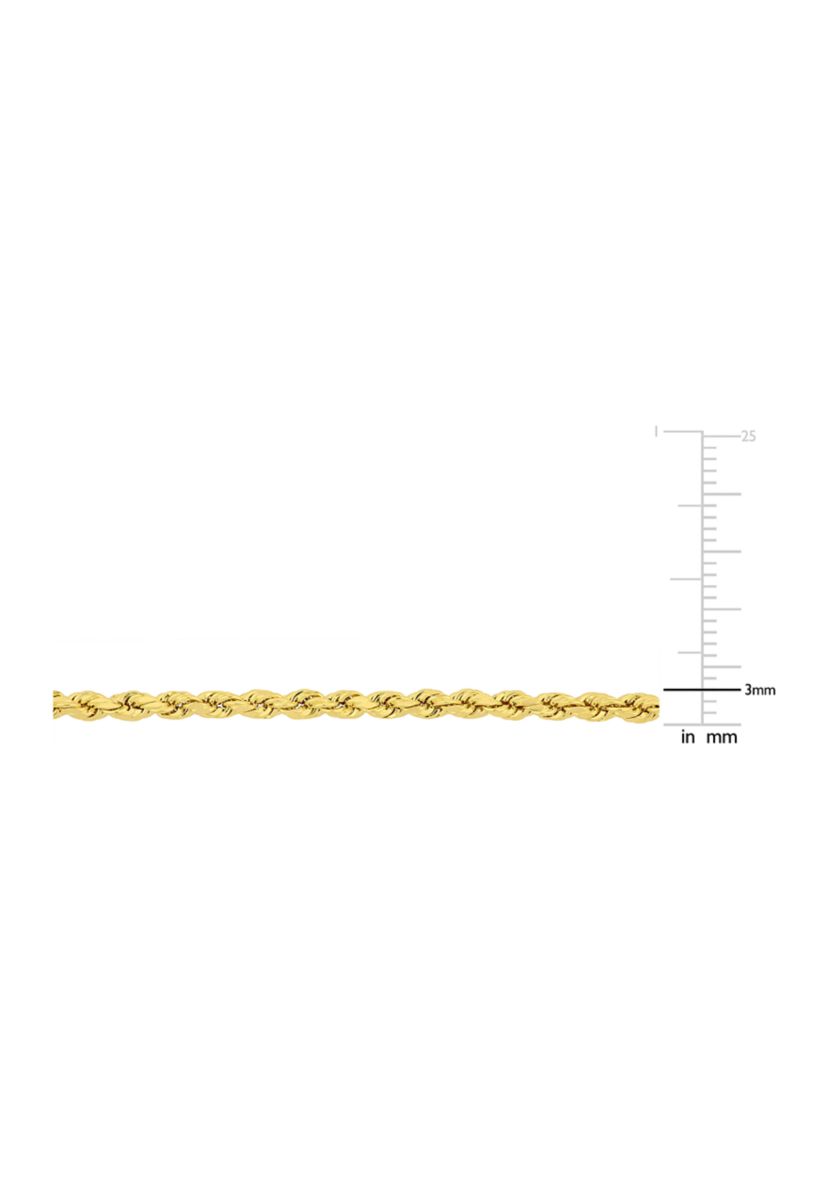 3 MM Rope Chain Necklace in 10K Yellow Gold, 20"