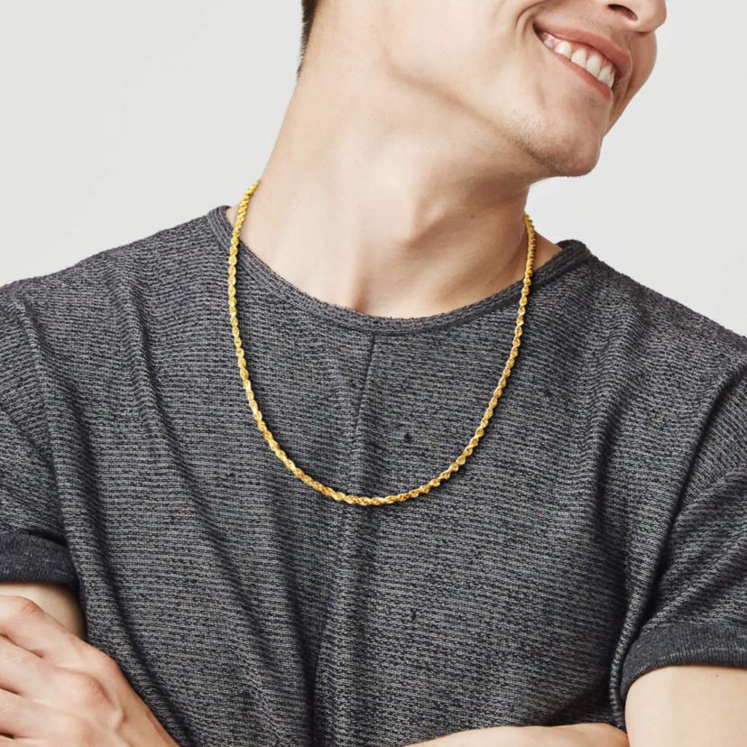 3 MM Rope Chain Necklace in 10K Yellow Gold, 20"