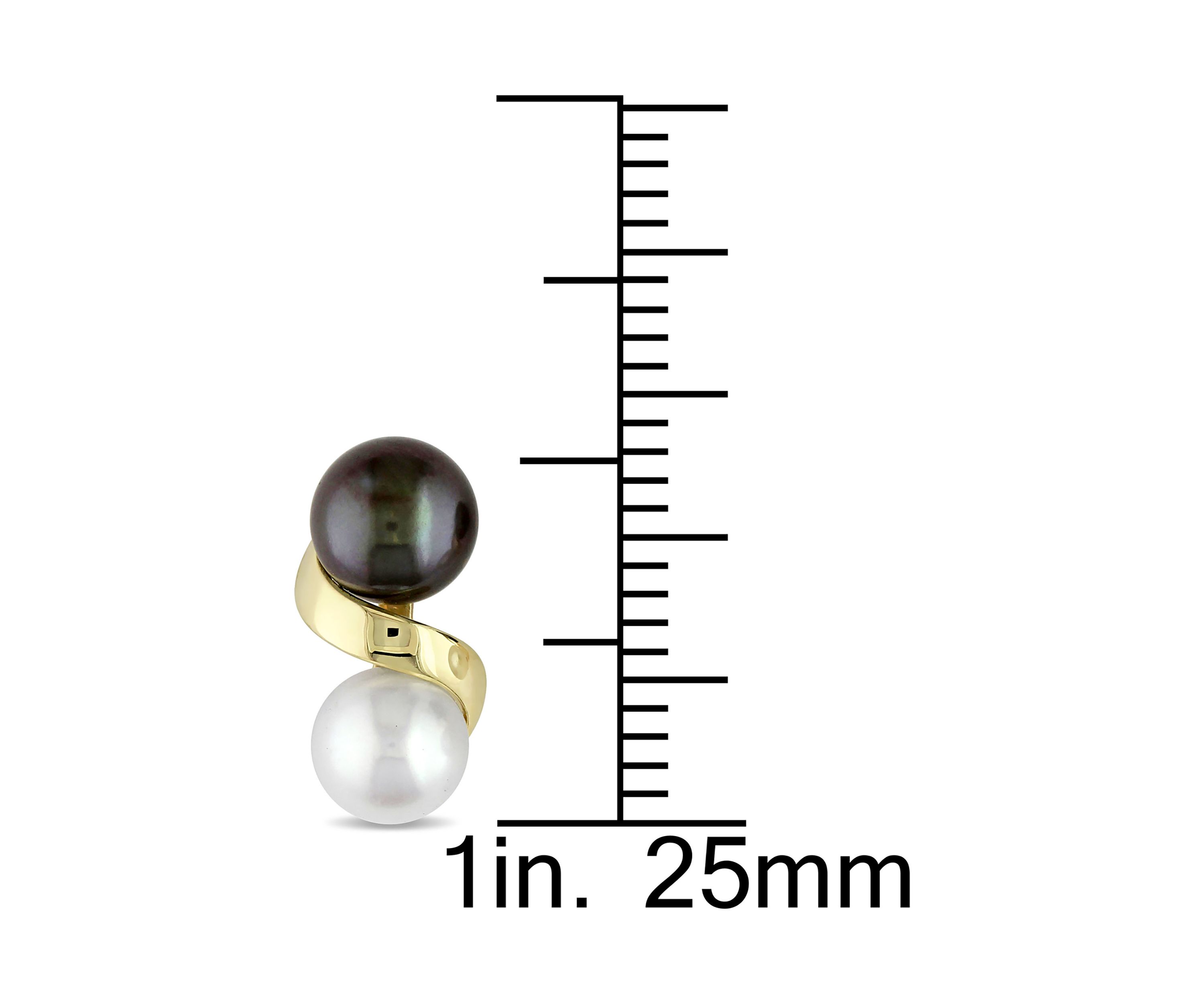 Black and White Cultured Freshwater Pearl Earrings in 10k Yellow Gold
