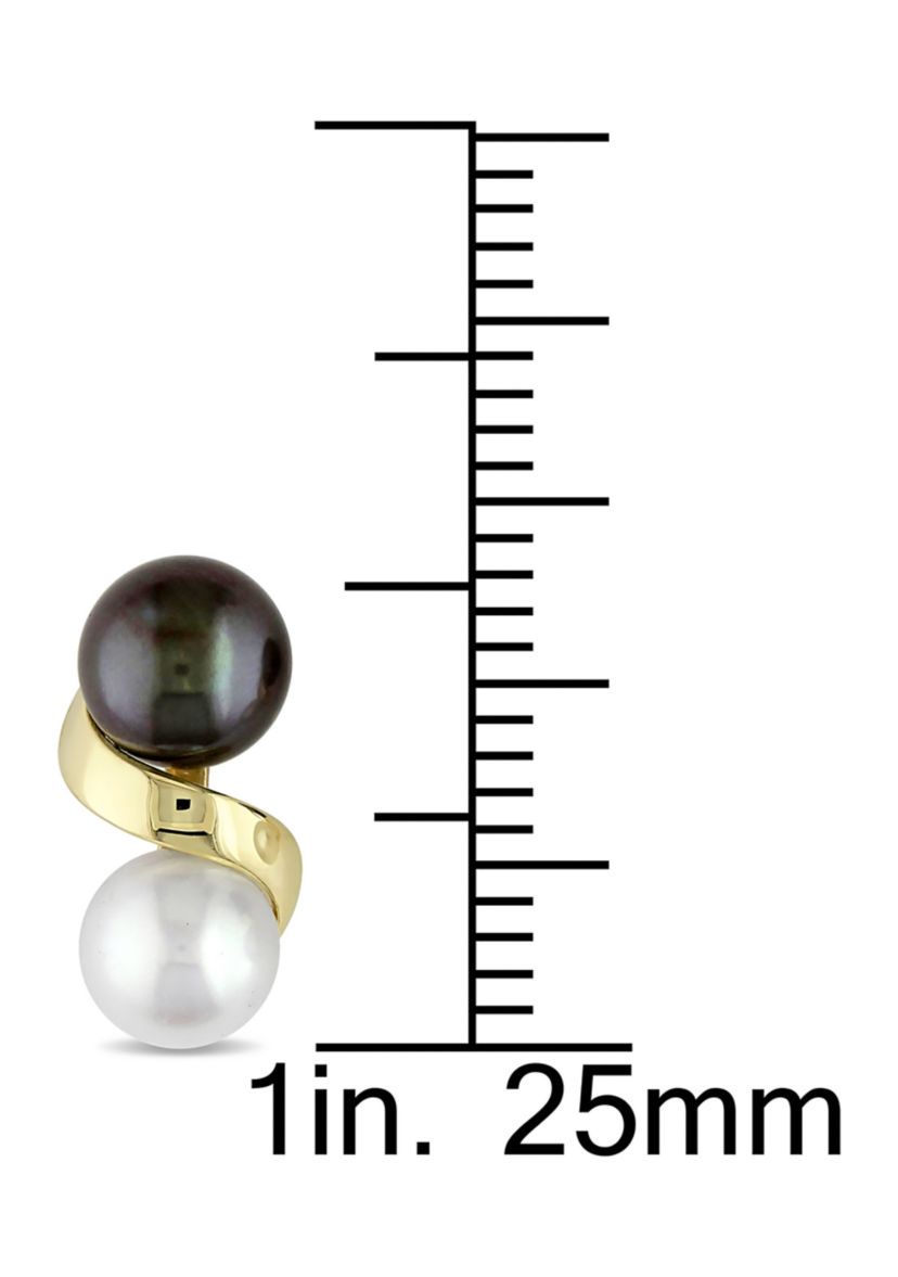 Black and White Cultured Freshwater Pearl Earrings in 10k Yellow Gold