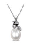 Cultured Freshwater Pearl and Diamond Spiral Pendant with Chain in 10K White Gold