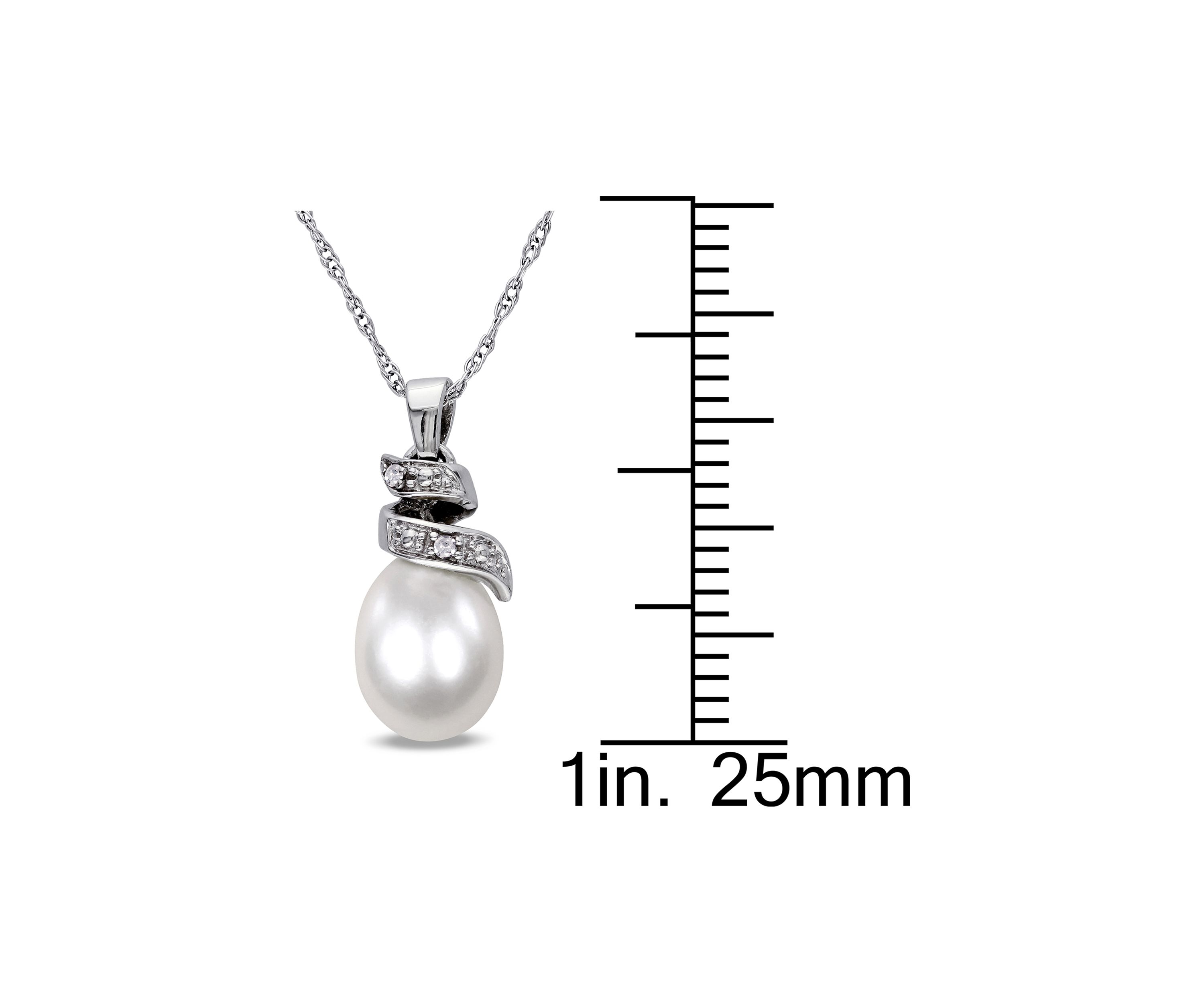 Cultured Freshwater Pearl and Diamond Spiral Pendant with Chain in 10K White Gold