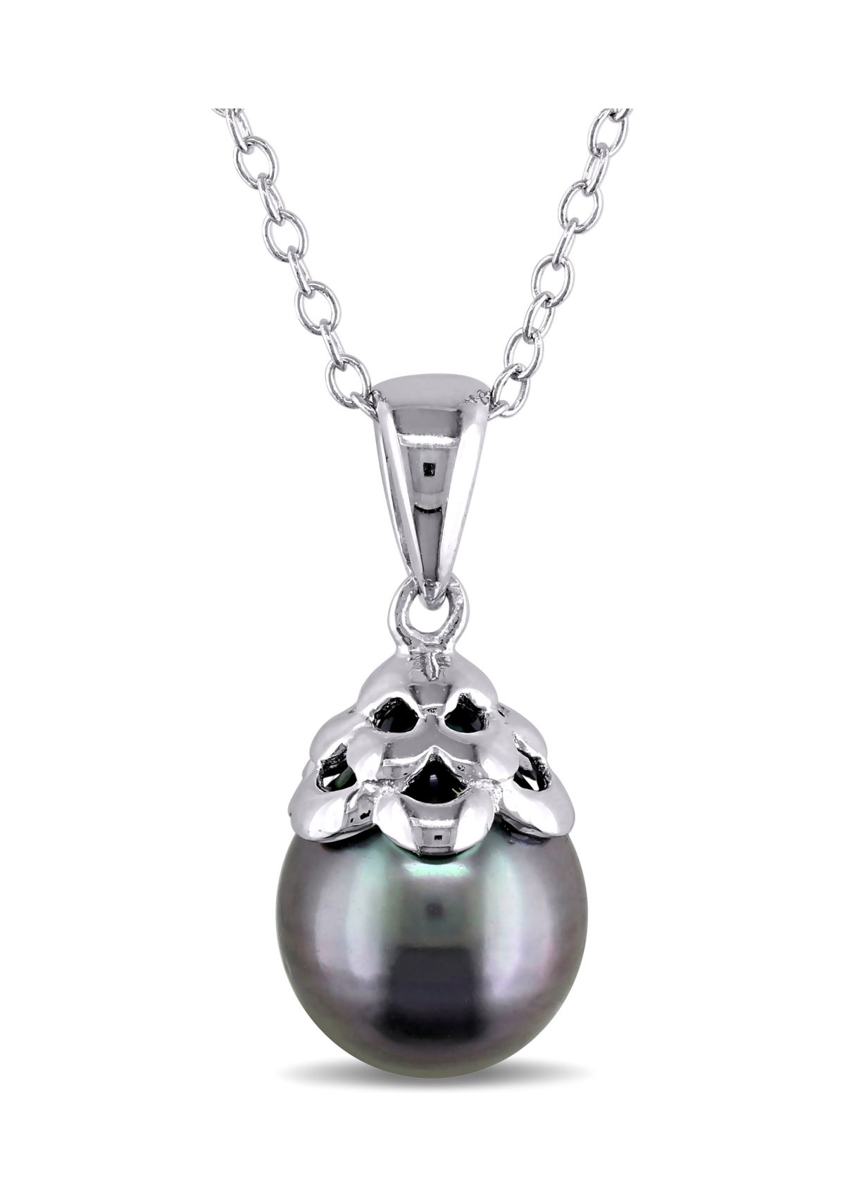9-9.5 Millimeter Tahitian Cultured Pearl Pendant with Chain in Sterling Silver