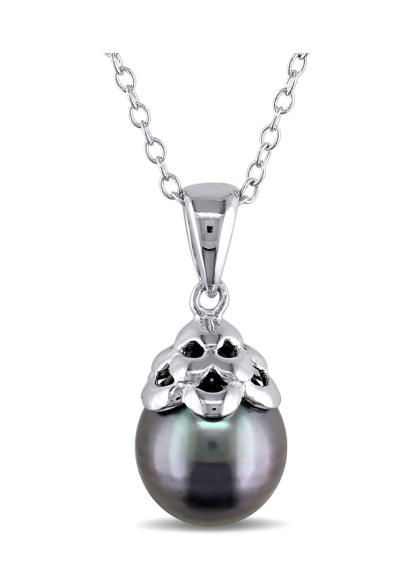 9-9.5 Millimeter Tahitian Cultured Pearl Pendant with Chain in Sterling Silver