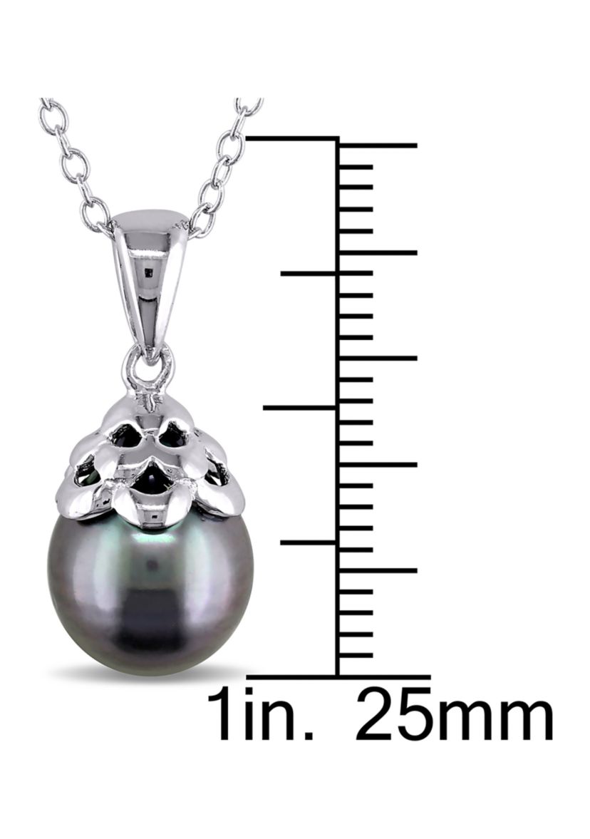 9-9.5 Millimeter Tahitian Cultured Pearl Pendant with Chain in Sterling Silver