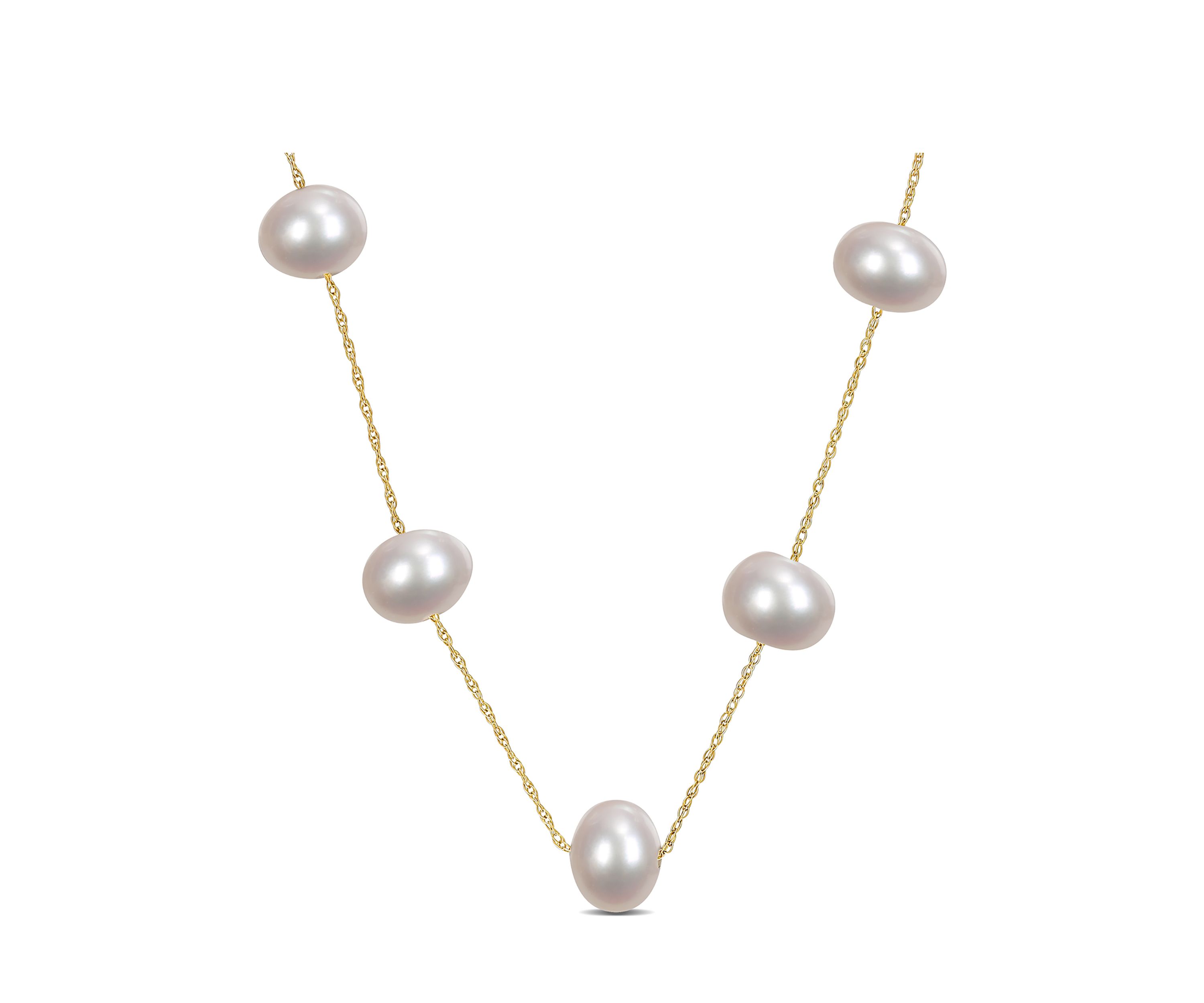 7-8 Millimeter Cultured Freshwater Pearl Tin Cup Necklace in 10k Yellow Gold