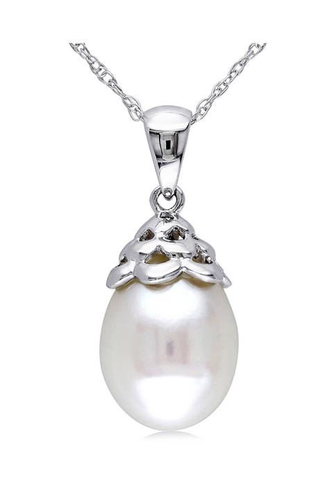 9.5-10 Millimeter Cultured Freshwater Pearl Pendant with Chain in 10K White Gold