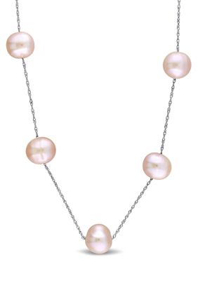 Belk & Co 7-8 Millimeter Pink Cultured Freshwater Pearl Tin Cup Necklace in 10k White Gold, 17 in