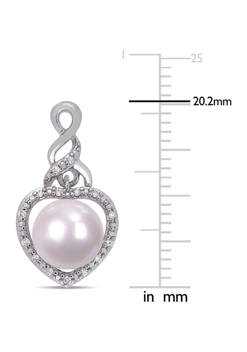 Cultured Freshwater Pearl and 1/10 ct. t.w. Diamond Heart Infinity Earrings in Sterling Silver