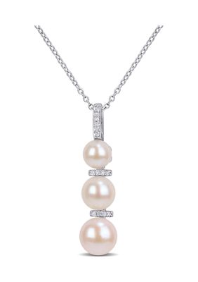 Belk & Co Cultured Freshwater Pearl and Diamond Drop Pendant with Chain in Sterling Silver, White, 18 in