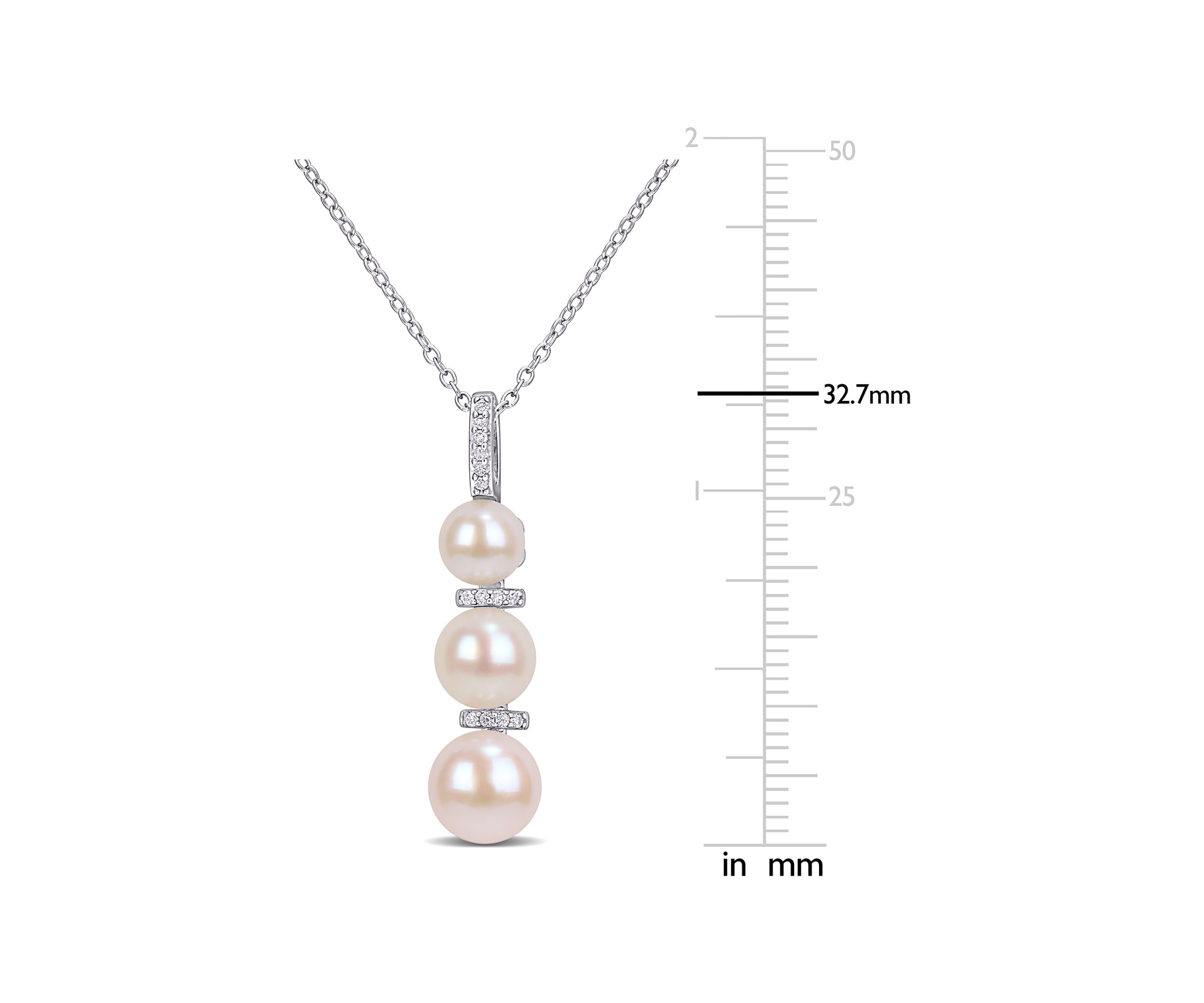 Cultured Freshwater Pearl and Diamond Drop Pendant with Chain in Sterling Silver