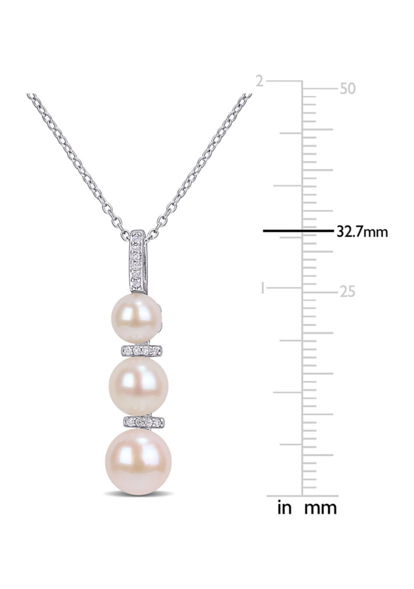 Cultured Freshwater Pearl and Diamond Drop Pendant with Chain in Sterling Silver