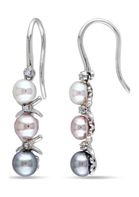 Belk & Co Multi-Color Cultured Freshwater Pearl and Diamond Drop Earrings in Sterling Silver, White