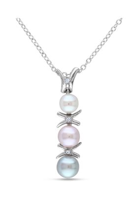 Belk & Co Cultured Freshwater Pearl and Diamond Drop Pendant with Chain in Sterling Silver, White, 18 in