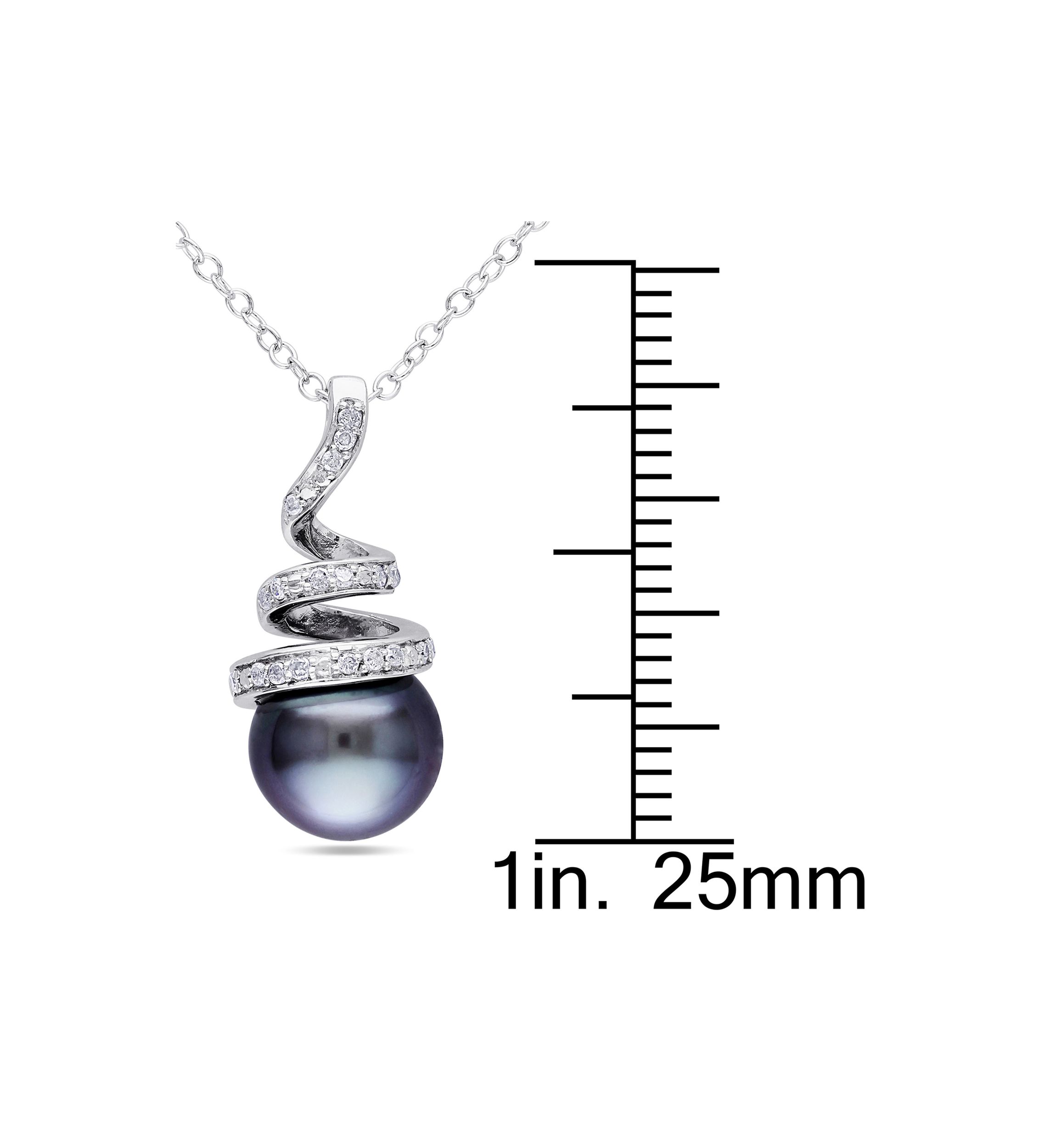 8-8.5 Millimeter Tahitian Cultured Pearl and 1/10 ct. t.w. Diamond Spiral Pendant with Chain in Sterling Silver