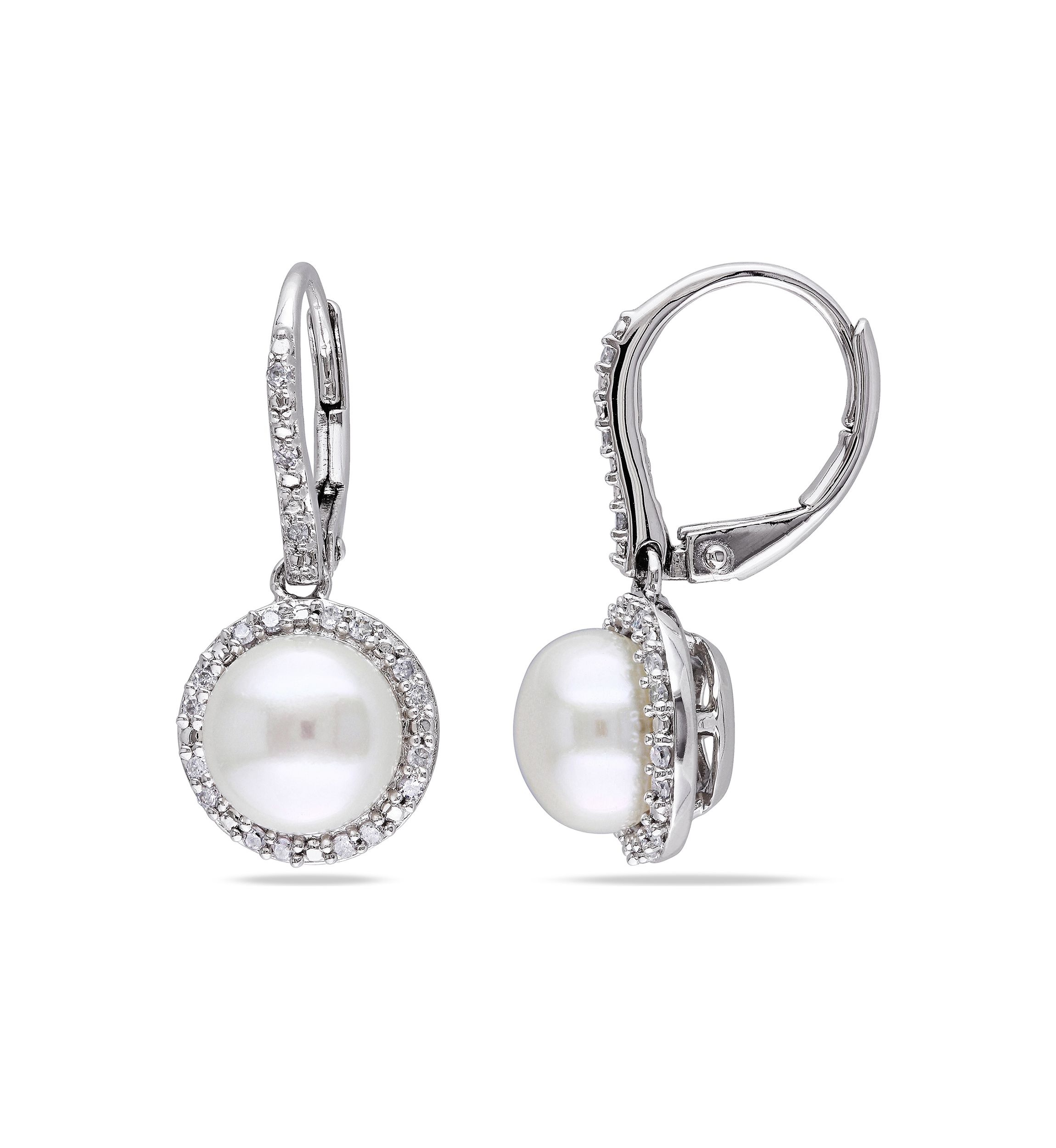 8 Millimeter Cultured Freshwater Pearl and 1/5 ct. t.w. Diamond Halo Earrings in Sterling Silver