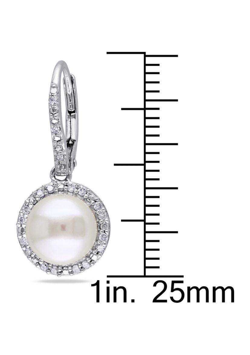 8 Millimeter Cultured Freshwater Pearl and 1/5 ct. t.w. Diamond Halo Earrings in Sterling Silver