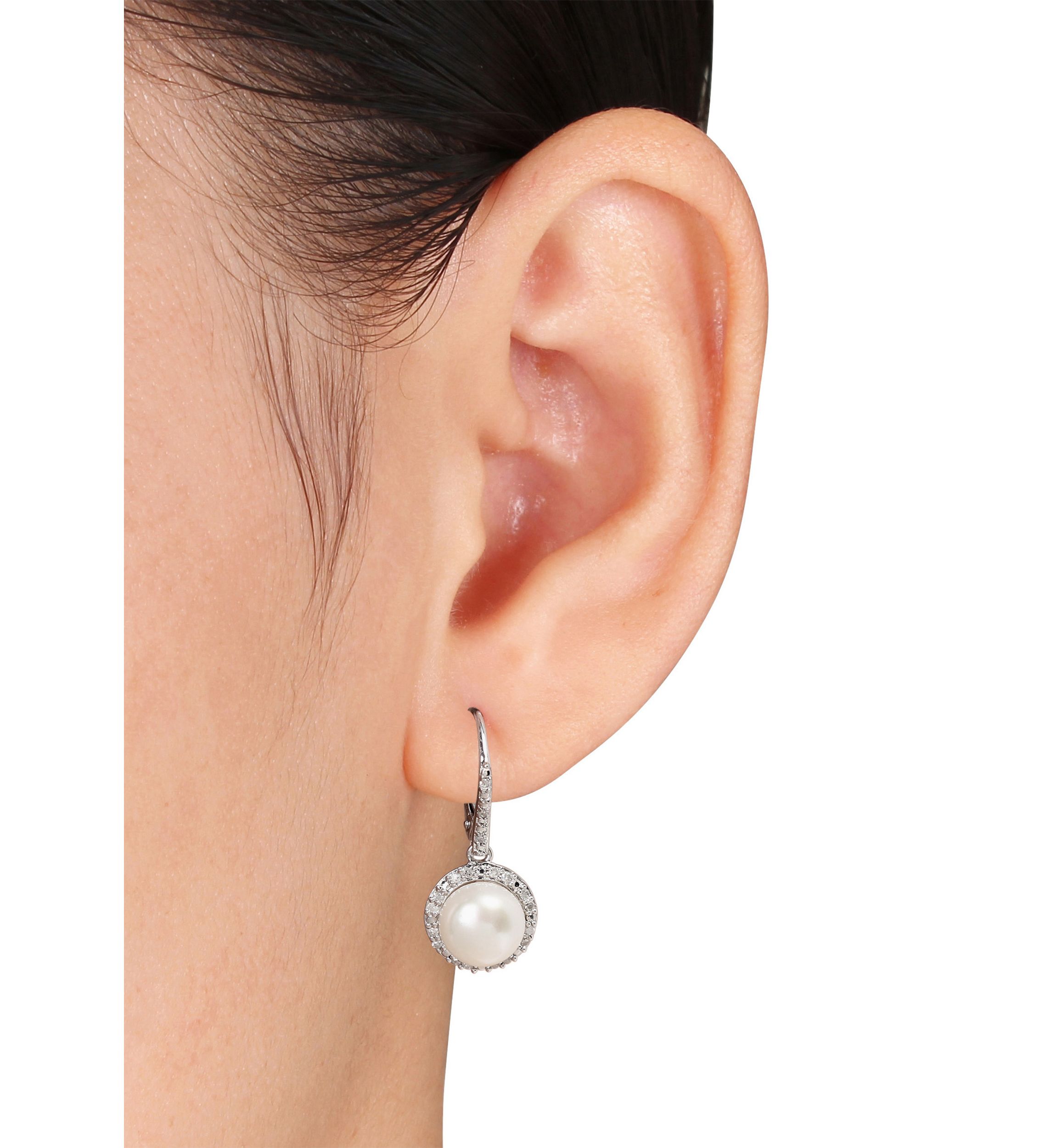 8 Millimeter Cultured Freshwater Pearl and 1/5 ct. t.w. Diamond Halo Earrings in Sterling Silver