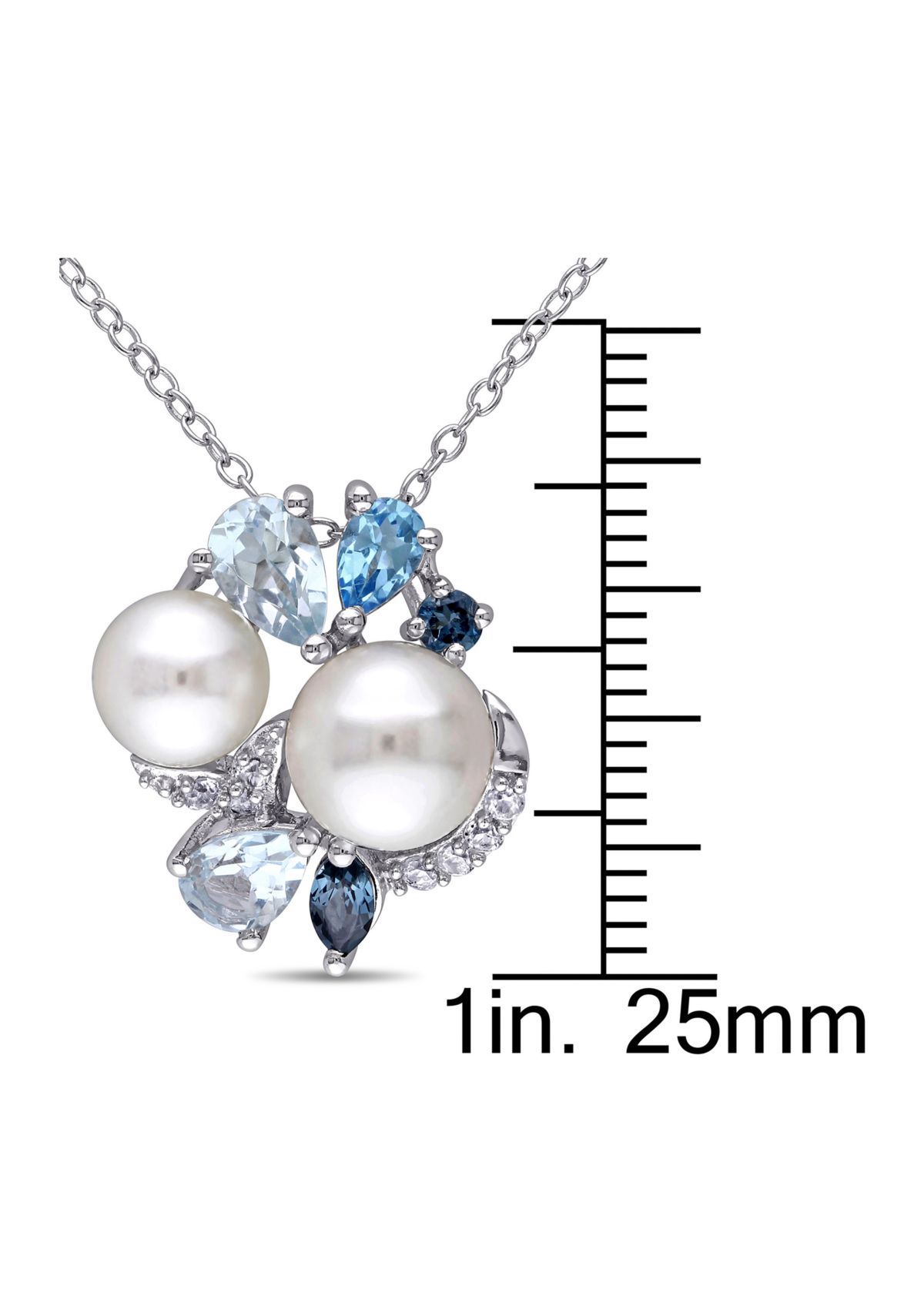 Cultured Freshwater Pearl and 1.75 ct. t.w. Multi-Gemstone Cluster Pendant with Chain in Sterling Silver