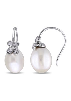 Belk & Co 10.5-11 Millimeter South Sea Cultured Pearl And 1/8 Ct. T.w. Diamond Petal Earrings In 14K White Gold