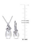2-Piece Set Cultured Freshwater Pearl and 1/10 ct. t.w. Diamond Twist Earrings and Necklace in Sterling Silver