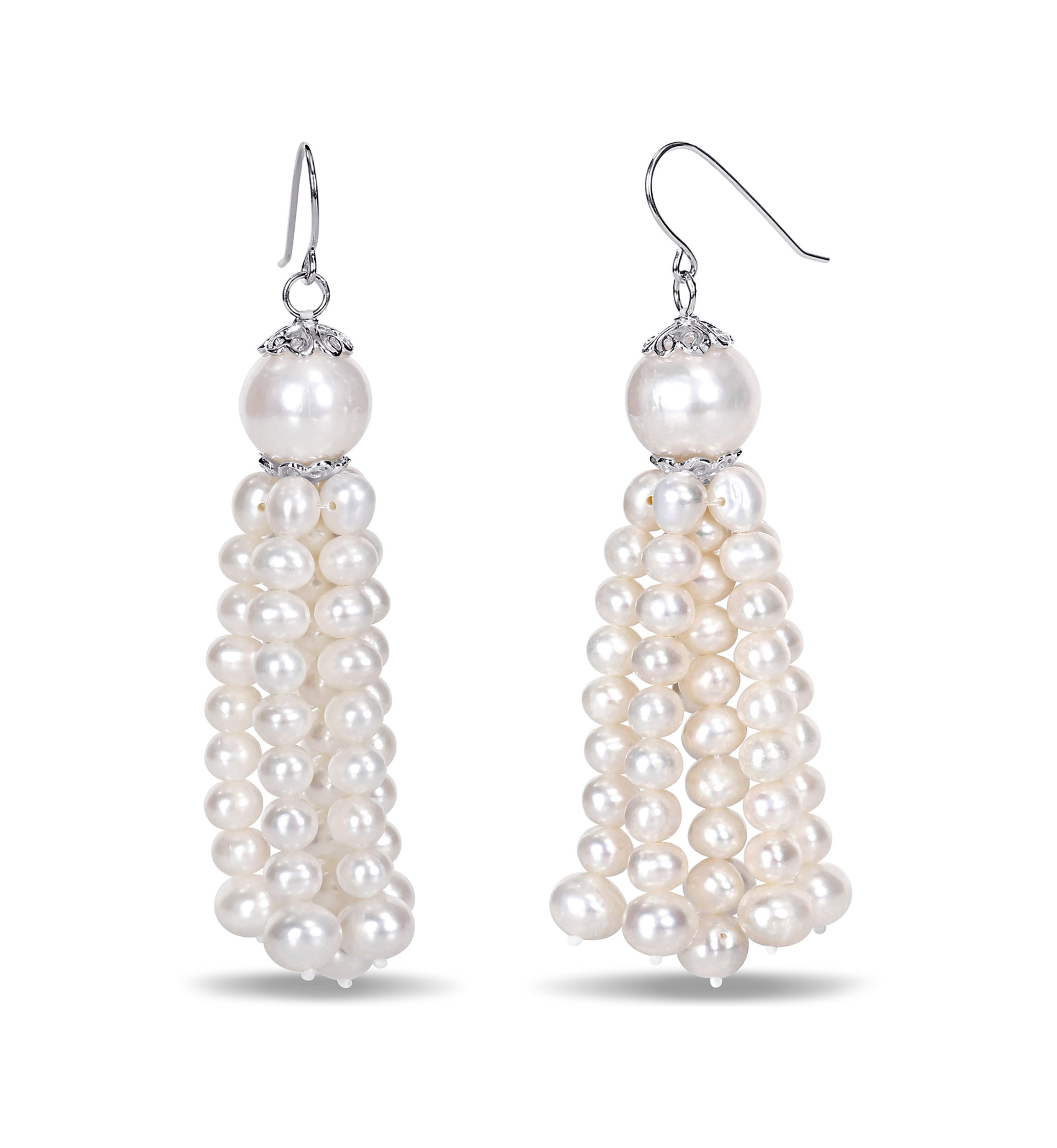 Cultured Freshwater Pearl Tassel Drop Earrings in Sterling Silver