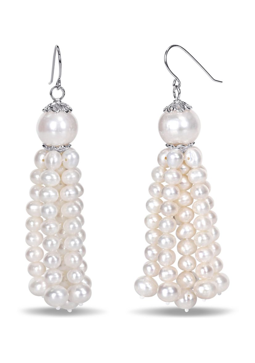 Cultured Freshwater Pearl Tassel Drop Earrings in Sterling Silver