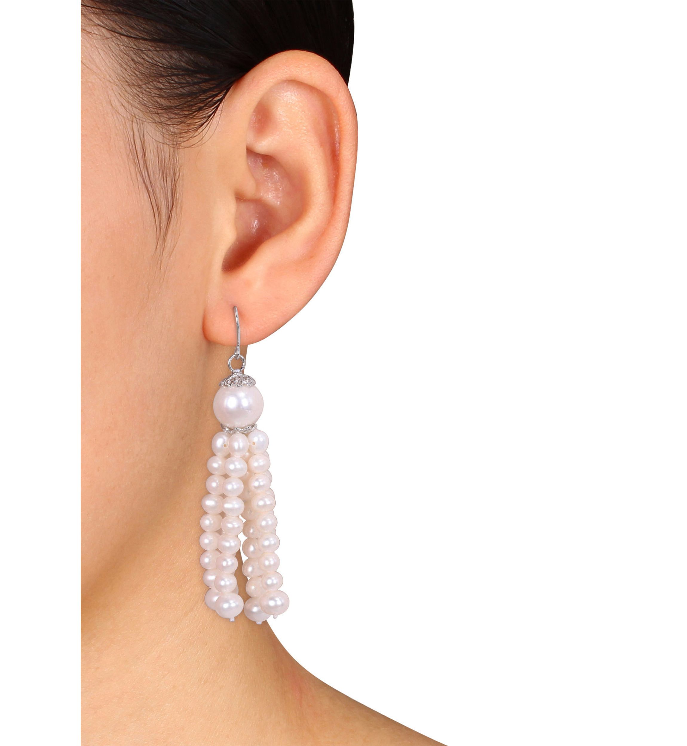 Cultured Freshwater Pearl Tassel Drop Earrings in Sterling Silver