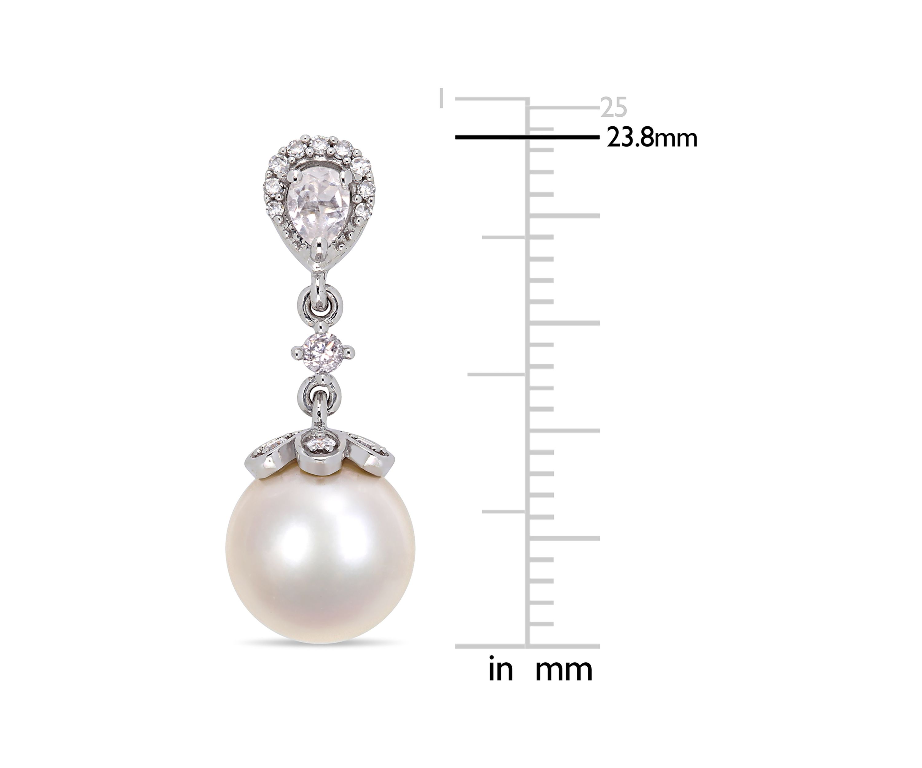 9-9.5 Millimeter Cultured Freshwater Pearl, White Topaz and 1/5 ct. t.w. Diamond Dangle Earrings in 10k White Gold