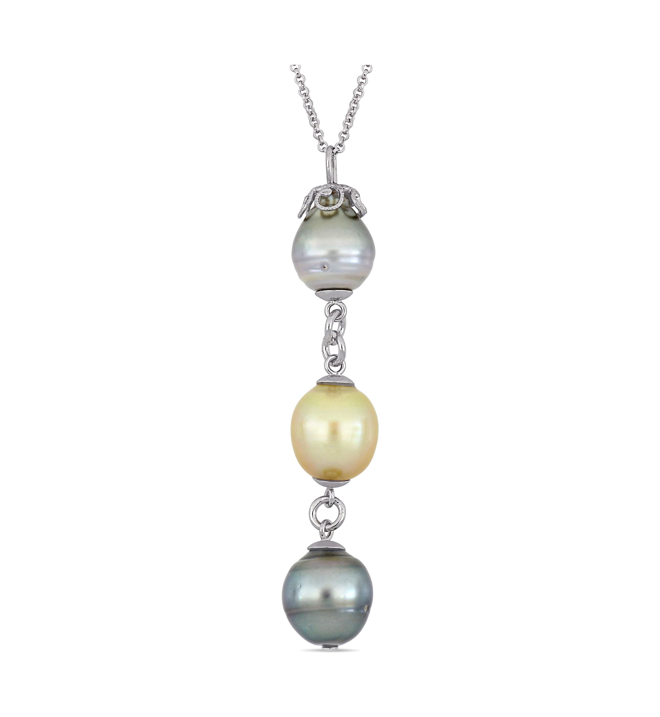 9-11 Millimeter Tahitian and Cultured South Sea Pearl Drop Necklace in Sterling Silver