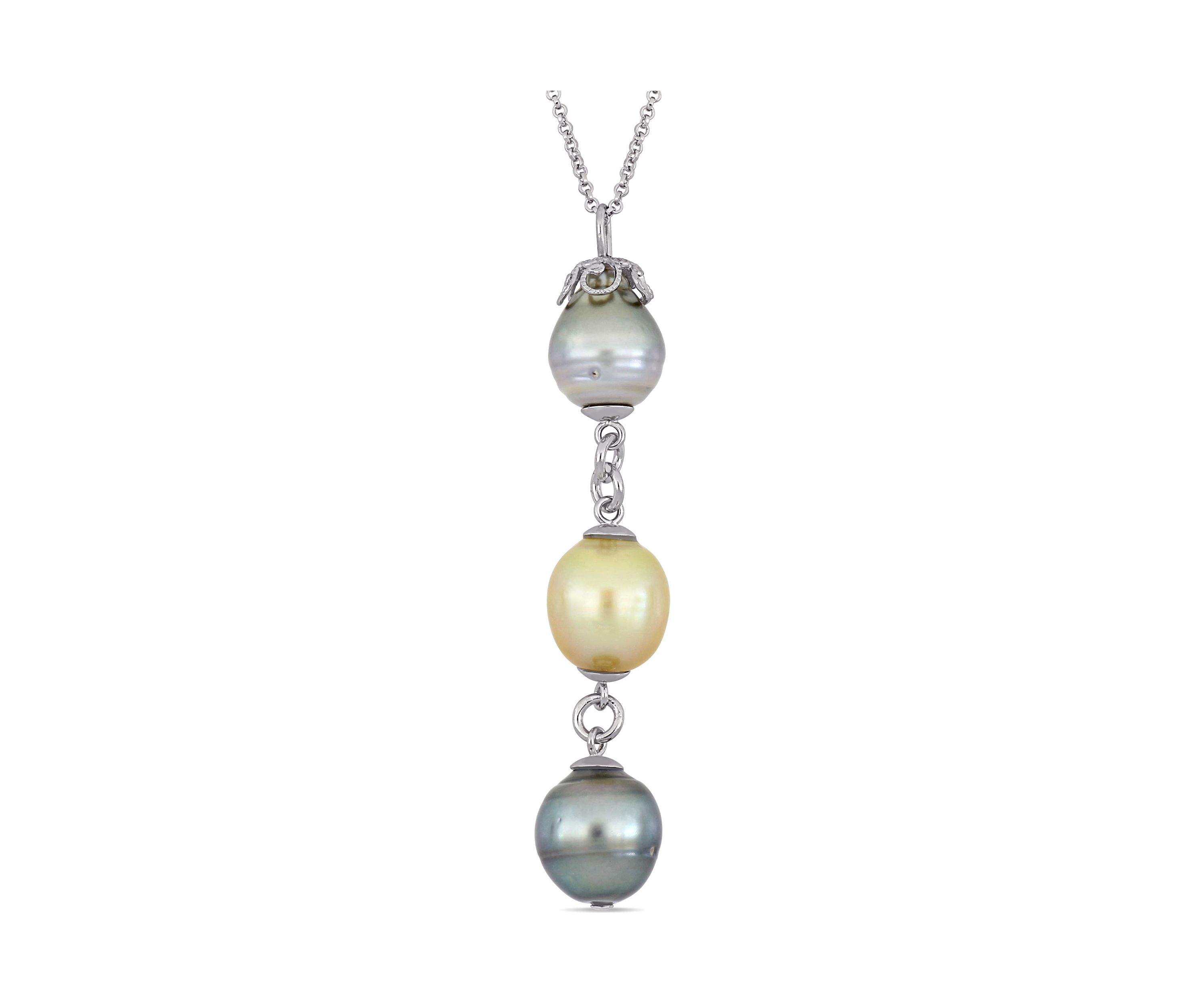 9-11 Millimeter Tahitian and Cultured South Sea Pearl Drop Necklace in Sterling Silver