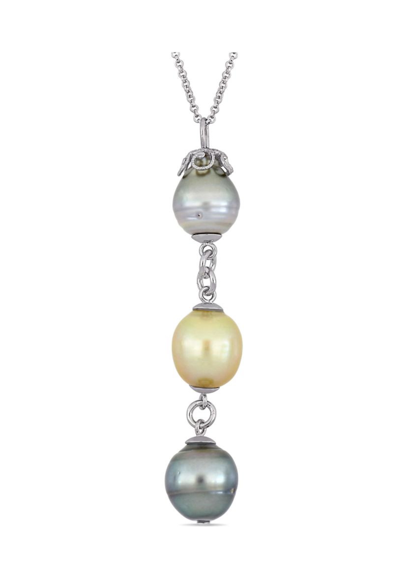 9-11 Millimeter Tahitian and Cultured South Sea Pearl Drop Necklace in Sterling Silver