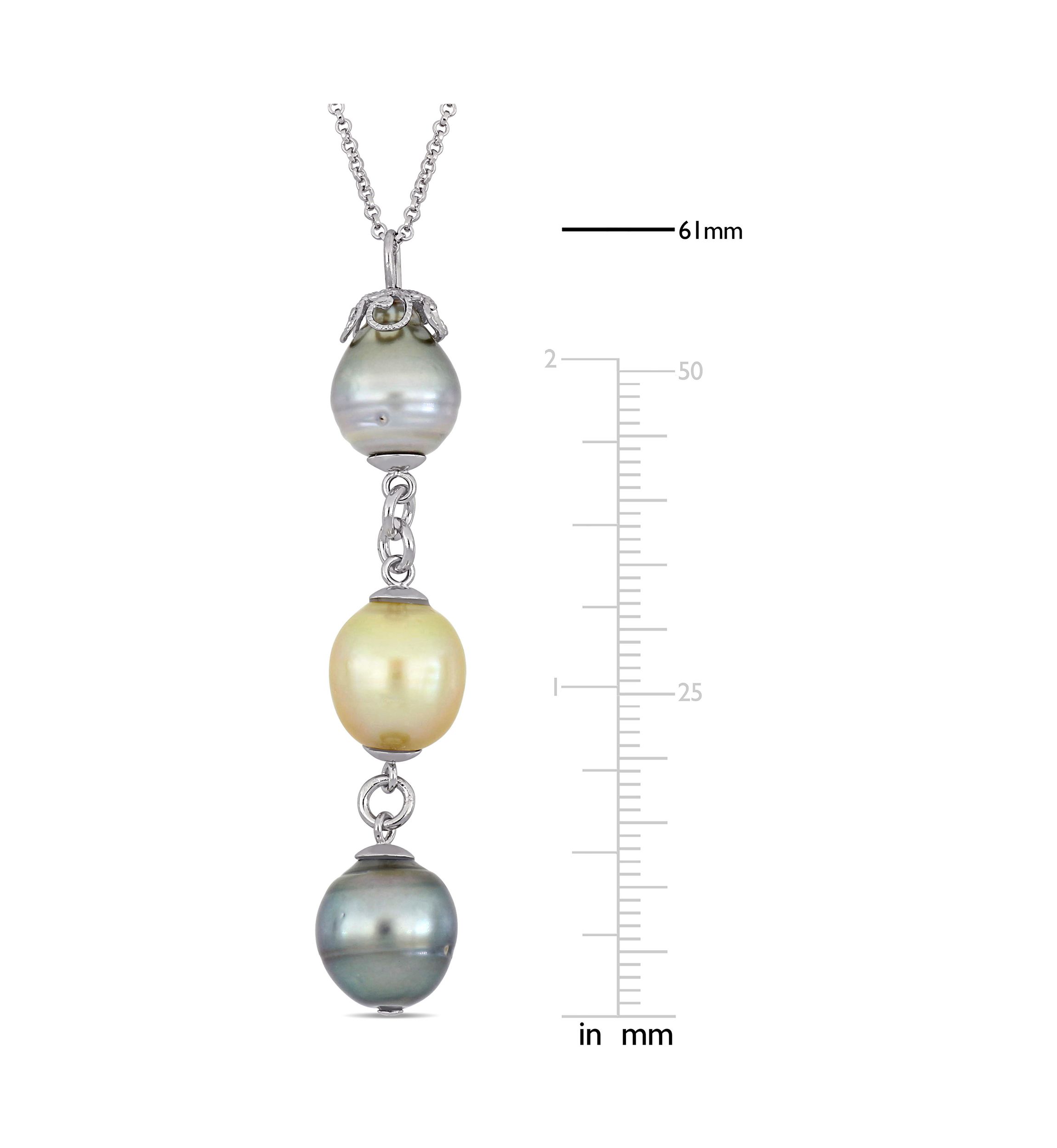9-11 Millimeter Tahitian and Cultured South Sea Pearl Drop Necklace in Sterling Silver