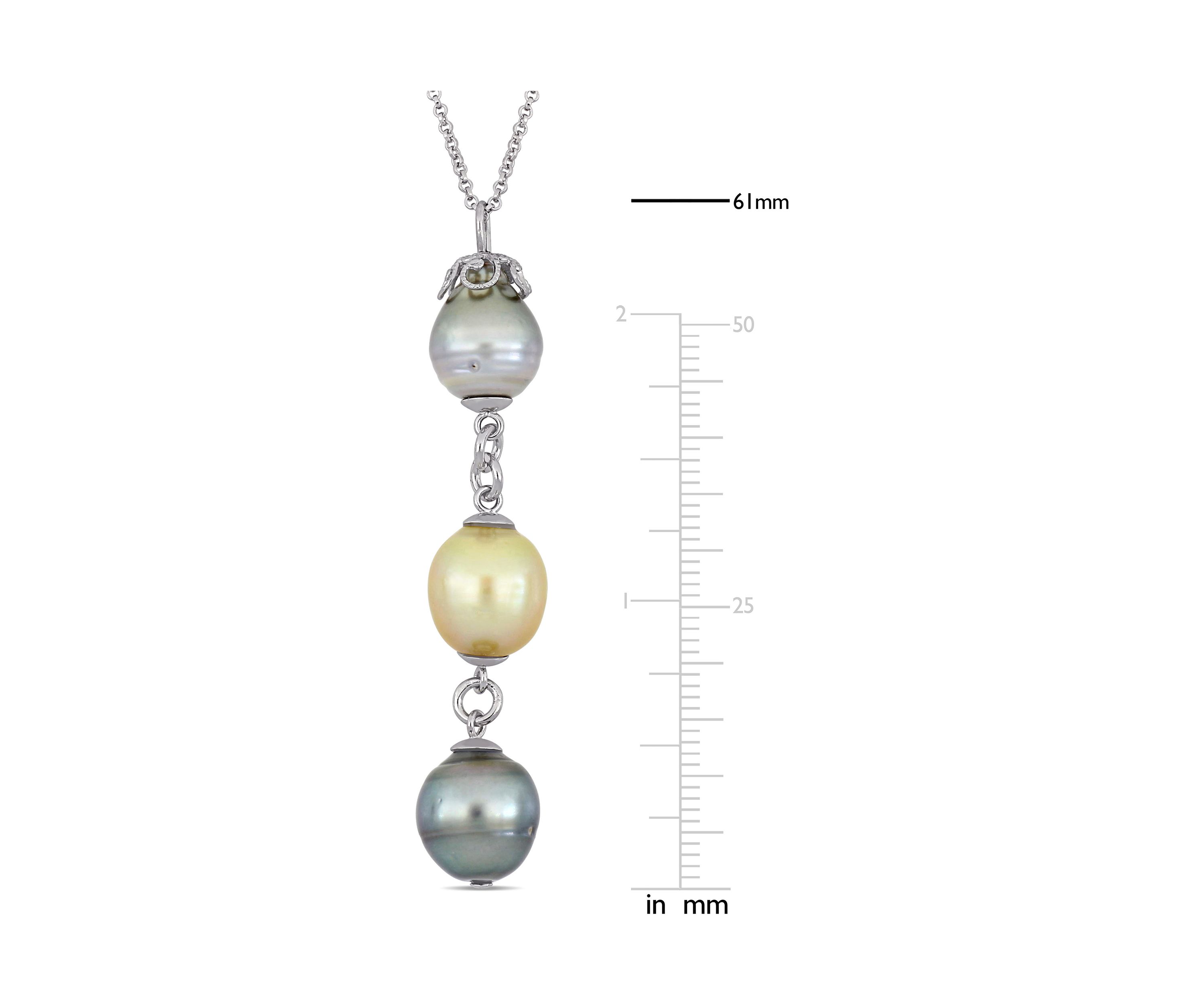 9-11 Millimeter Tahitian and Cultured South Sea Pearl Drop Necklace in Sterling Silver
