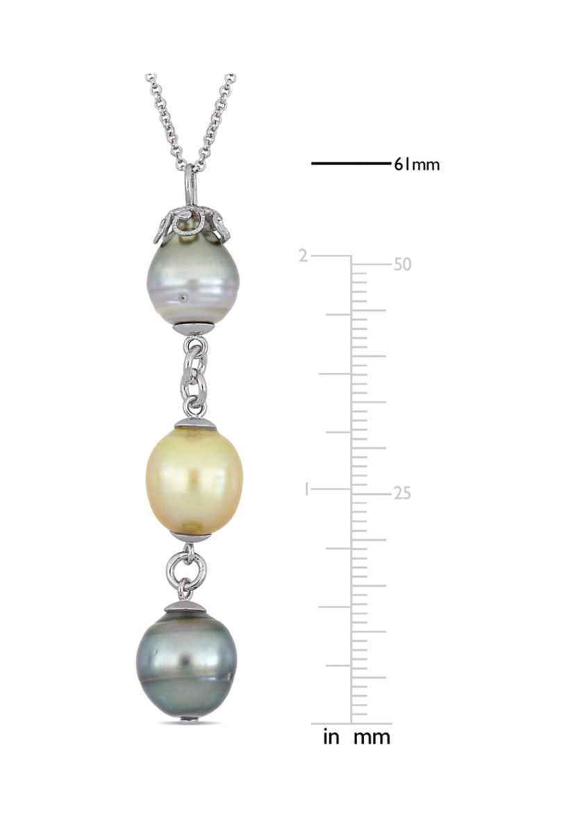 9-11 Millimeter Tahitian and Cultured South Sea Pearl Drop Necklace in Sterling Silver