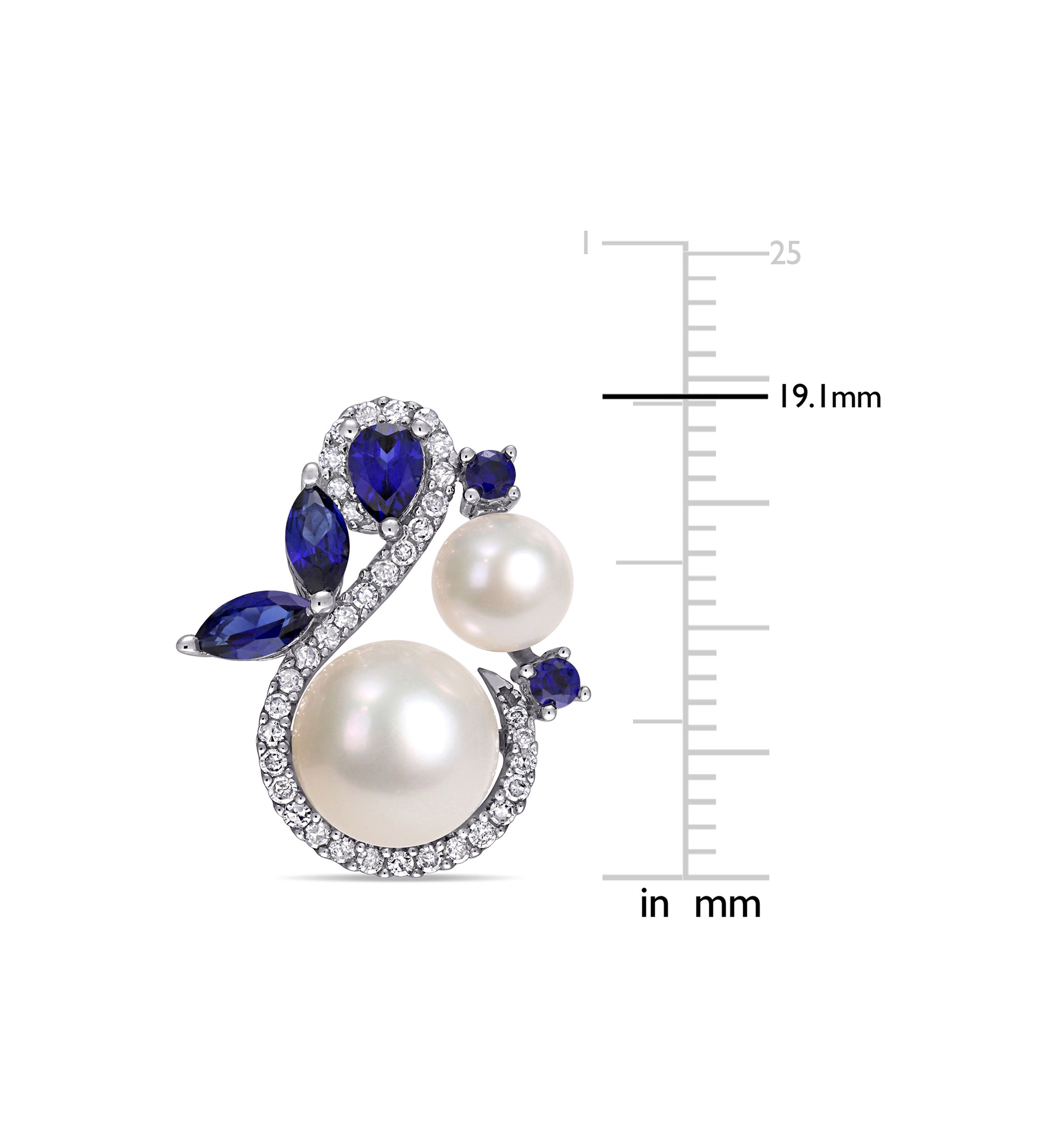 Cultured Freshwater Pearl, Created Sapphire and 1/3 ct. t.w. Diamond Swan Stud Earrings in 10k White Gold