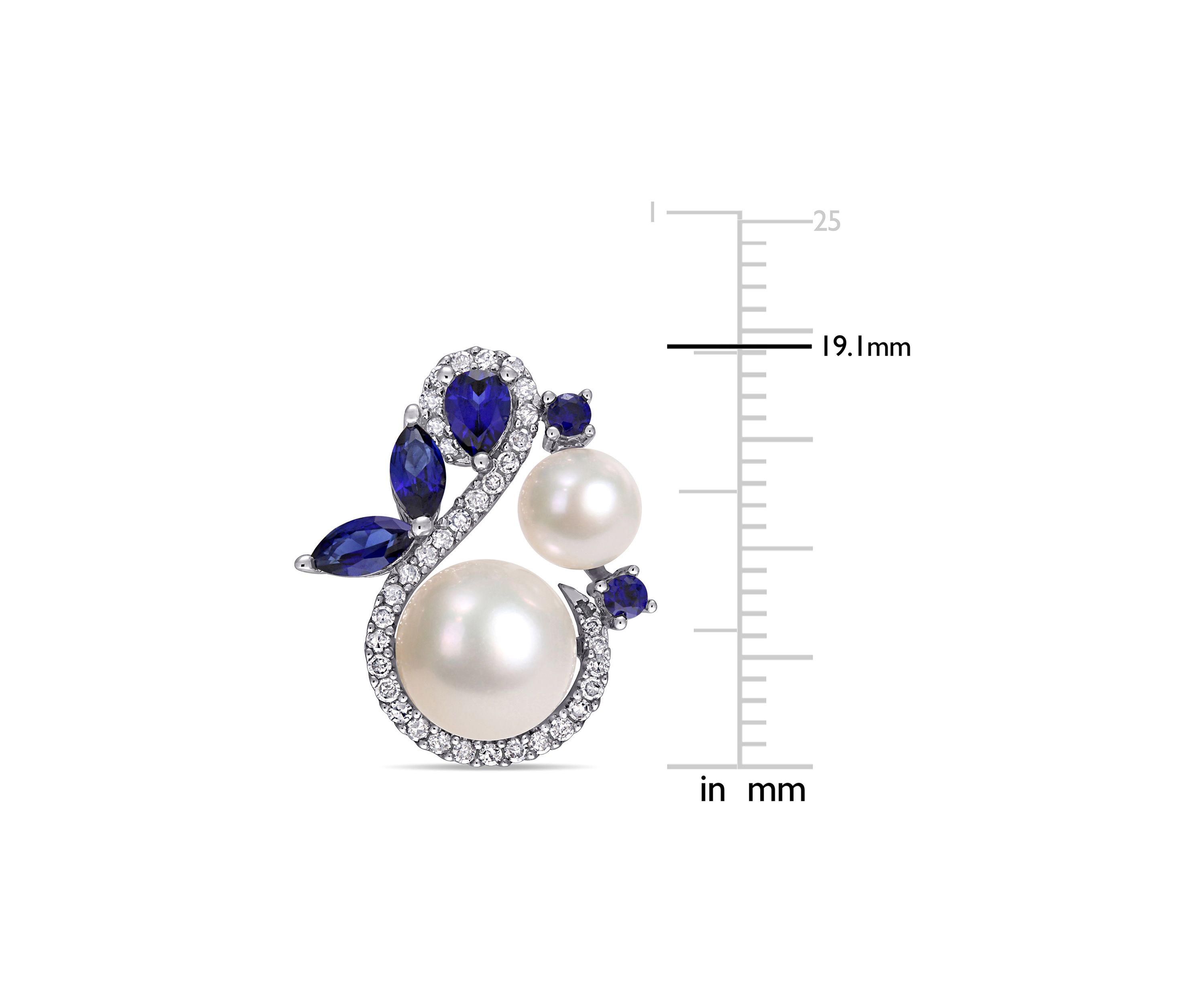 Cultured Freshwater Pearl, Created Sapphire and 1/3 ct. t.w. Diamond Swan Stud Earrings in 10k White Gold