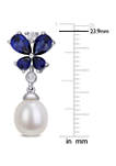 8-8.5 Millimeter Cultured Freshwater Pearl and Created Sapphire Butterfly Drop Earrings in Sterling Silver
