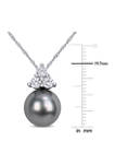 11-12 Millimeter Cultured Tahitian Pearl and 3/4 ct. t.w. Created White Sapphire Pendant with Chain in 10k White Gold