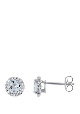 Belk & Co 4/5 ct. t.w. Aquamarine and 1/10 ct. t.w. Diamond Accent Halo Stud Earrings in 10K White Gold -  5400426BLK004126