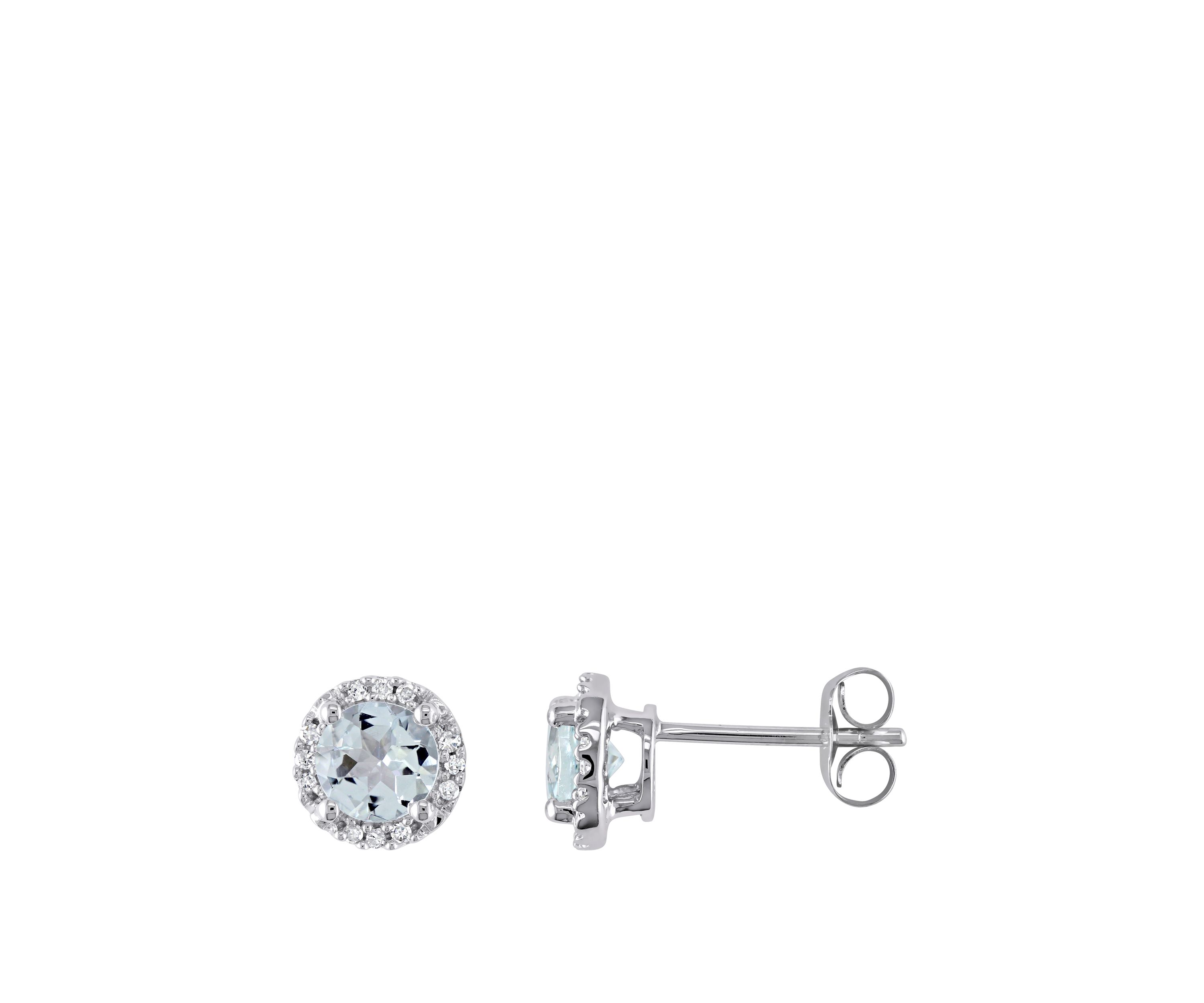 4/5 ct. t.w. Aquamarine and 1/10 ct. t.w. Diamond Accent Halo Stud Earrings in 10K White Gold