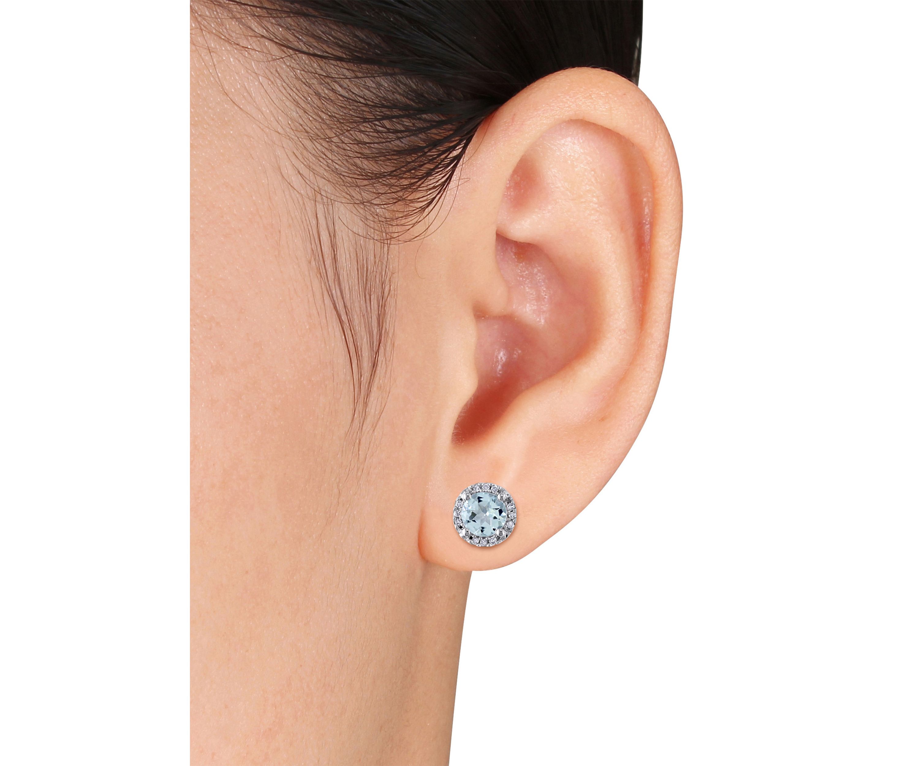4/5 ct. t.w. Aquamarine and 1/10 ct. t.w. Diamond Accent Halo Stud Earrings in 10K White Gold