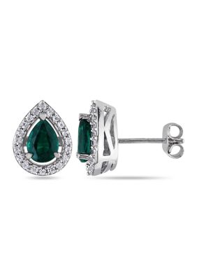 Belk & Co Lab Created Emerald and White Sapphire Teardrop Stud Earrings in Sterling Silver