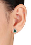Lab Created Emerald and White Sapphire Teardrop Stud Earrings in Sterling Silver