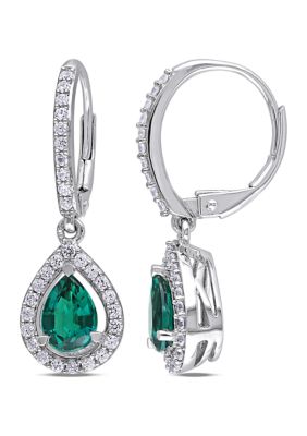 Belk & Co Lab Created Emerald and White Sapphire Teardrop Earrings in Sterling Silver