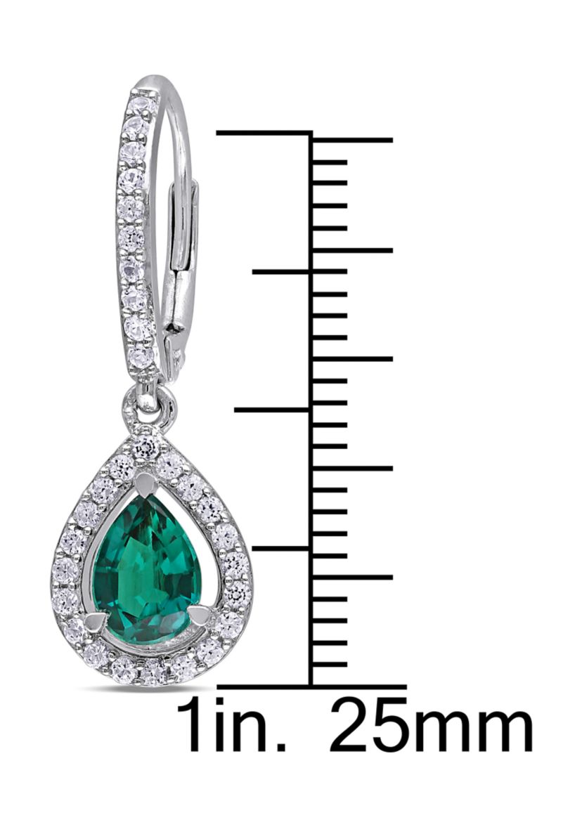 Lab Created Emerald and White Sapphire Teardrop Earrings in Sterling Silver