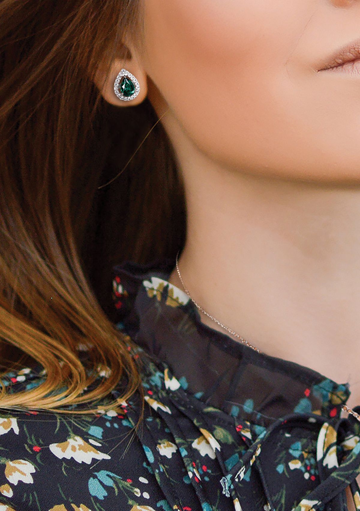 2-Piece Created Emerald and Created White Sapphire Teardrop Halo Necklace and Stud Earrings Set in Sterling Silver